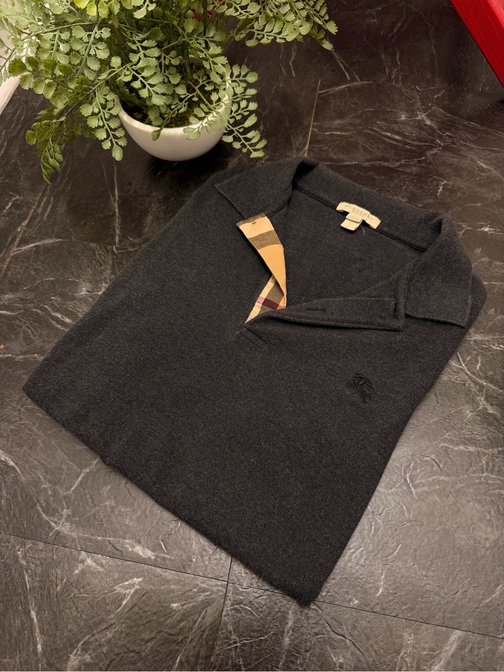 Burberry - Check Placket Polo - Charcoal - L - Preowned